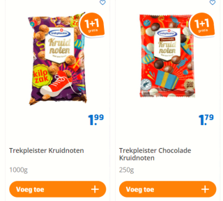 1+1 gratis op 1 kilo Kruidnoten bij Trekpleister