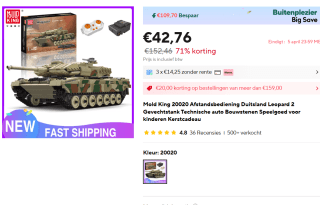Mold King 20020 MOC Leopard 2 Tank met afstandsbediening voor €42,67 bij Aliexpress