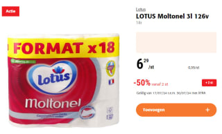 [BELGIË] 36 rollen Lotus Moltonel 3-laags toiletpapier voor €6,29 (€0,17 per rol)