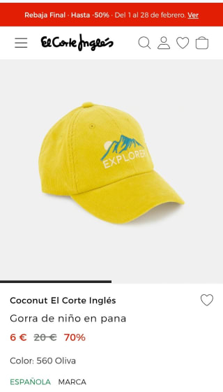 Coconut El Corte inglés Gorra infantil en pana por 6€.