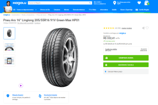 Pneu da Green-Max, modelo Linglong de Aro 16 205/55R16 - R$ 332,41
