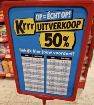 Kruidvat Uitverkoop: 50% korting op alles met gele sticker