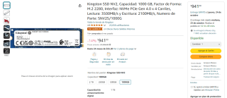 Kingston SSD NV2 1TB por $816 en Amazon en efectivo