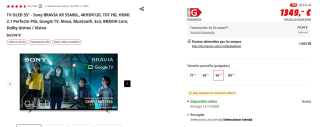 TV OLED 55" Sony BRAVIA XR 55A80L, 4KHDR120, TDT HD, HDMI 2.1 Perfecto PS5, Google TV por 1.052,22€