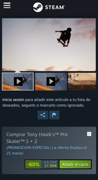 Tony Hawk's™ Pro Skater™ 1 + 2 por 17,99€.