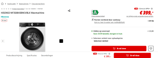 Hisense WF3S8043BW3/BLX wasmachine voor €399 bij de Mediamarkt