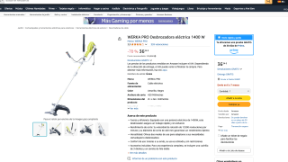 WERKA PRO Desbrozadora eléctrica 1400W por solo 36,34€