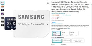 Tarjeta Micro SDXC Samsung PRO Ultimate UHS-I , 256GB por 25,24€