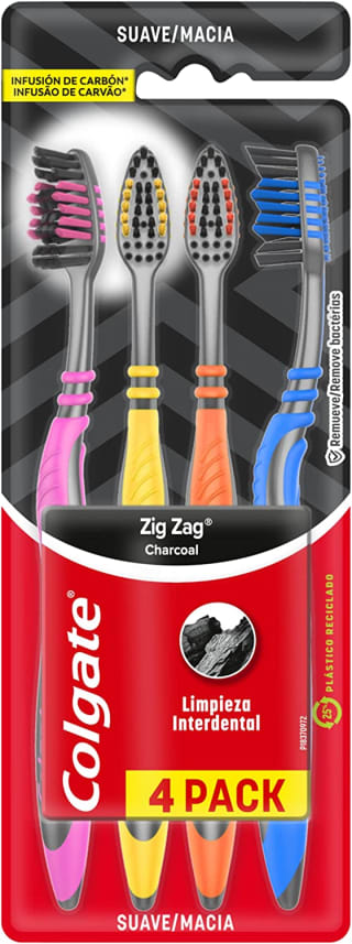 Escova Dental da Colgate, modelo ZigZag Carvão com 4 unid - R$ 19,90