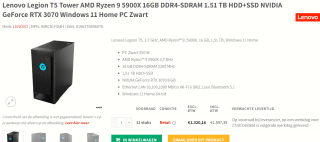 Lenovo Legion T5 AMD Ryzen-9 5900X RTX3070 Desktop Gaming PC voor €1.597,39 bij Redshell