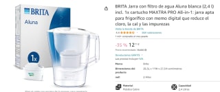BRITA Jarra con filtro agua Aluna (2,4 l) + 1x cartucho MAXTRA PRO por 12,71€