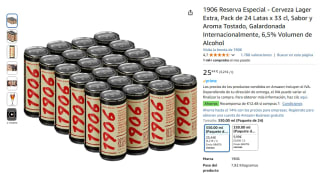 Pack 24 latas 1906 Reserva Especial 33 cl por 25,44€ (reembolso de 12,48€)