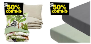 2e halve prijs op alle Hoeslakens, kussenslopen & Dekbedovertrekken bij Kwantum