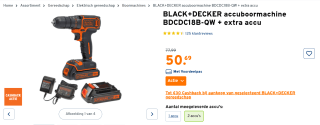 BLACK+DECKER accuboormachine BDCDC18B-QW + extra accu voor €50,69 bij de Gamma