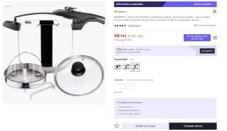 Olla a presión super rápida de 7.5 litros MAGEFESA ® Athenas Complet, pack exclusivo cestillo + tapa de cristal, acero inoxidable, apta para cocinas inducción, 5 sistemas de seguridad por 34.3€