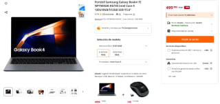 Portátil Samsung Galaxy Book4 15 NP750XGK-KG1ES Intel Core 5 120U/8GB/512GB SSD/15.6" por 499€