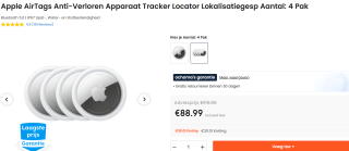 Apple AirTag, 4 Pack voor €88,99 bij Ochama