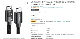 UGREEN 8K HDMI 2.1 Kabel 2 meter voor €9,44 bij Amazon