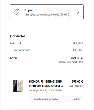 HONOR 90 DE 8GB/256GB por 429€ y el de 12GB/256GB por 479€