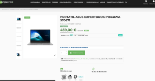 Portátil ASUS EXPERTBOOK P1503CVA-S70671 I5-13420H 15.6" 16GB SSD512GB FREEDOS por solo 459€