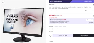 Asus VP227HE Monitor 21.4" LED FullHD 1080p 75Hz FreeSync por 57,99€