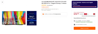 Televisor LG OLED48C26LB 48" OLED EVO UltraHD 4K HDR10 Pro + Regalo Disney+ 3 meses por 829€