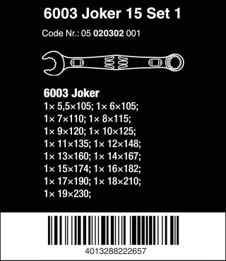 Wera 6003 Joker Ring-steeksleutelset 15 delig voor €142,34 bij Amazon