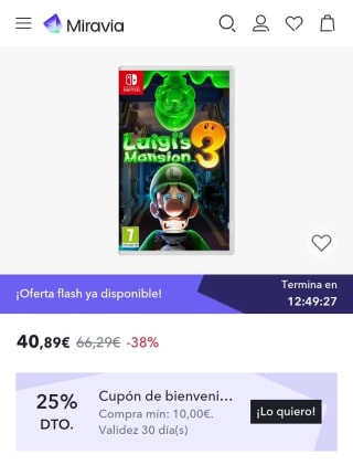 Luigi's Mansion 3 Nintendo Switch por 30,67€.