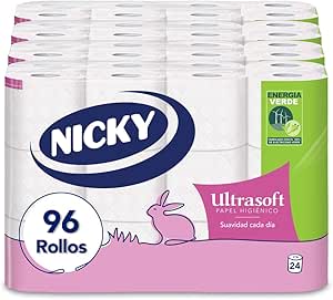 Nicky Ultrasoft Papel Higiénico con 96 rollos de 2 capas por 18,60€