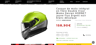 Casque de moto intégral en fibre Double Visor Momo Design HORNET jaune fluo argent noir blanc décalque taille XS S et XL à 158,90€