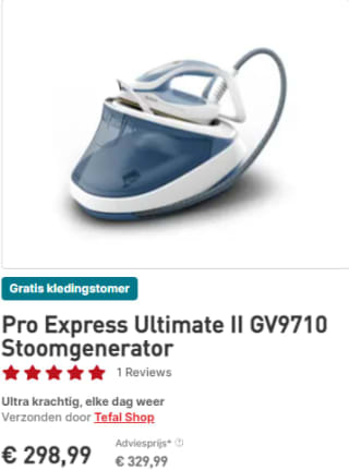 Gratis kledingstomer bij aankoop van een geselecteerde stoomgenerator van Tefal