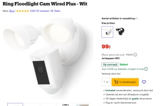 Ring Floodlight Cam Wired Plus voor €99 bij Bol