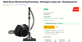 Miele Boost CX1 Cat & Dog PowerLine - Stofzuiger zonder zak -voor €274 bij Bol.com