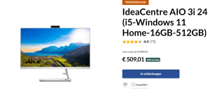 IdeaCentre AIO 3i 24 (i5-Windows 11 Home-16GB-512GB) voor €509,01