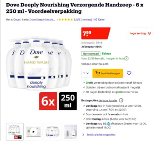 Korting bij Bol.com op Dove Deeply Nourishing Verzorgende Handzeep - 6 x 250 ml - Voordeelverpakking
