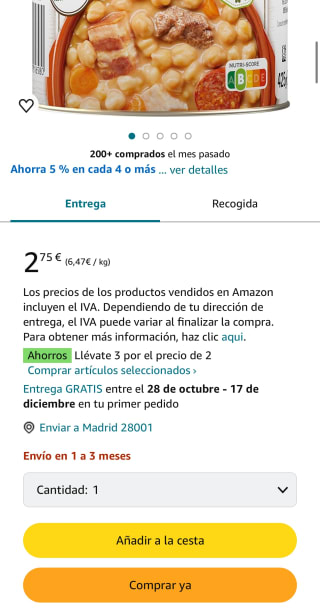 6 LITORAL Cocido Madrileño Plato Preparado Sin Gluten 425g c.u. Por 9,34€