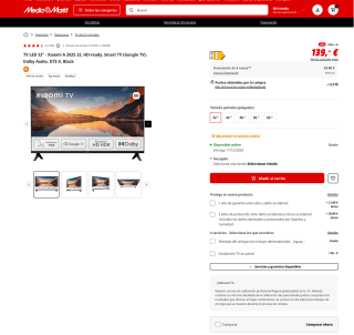 Descuento 15% extra en carrito Televisores Esta Noche en Mediamarkt