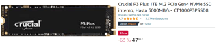 Disco Duro Crucial P3 Plus 1TB SSD M.2 3D NAND NVMe PCIe 4.0 por 47.99€
