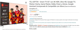 Smart TV 65" TCL 65P739 con 4K HDR, Ultra HD por 479€