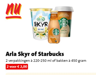 Alle Arla Skyr of Starbucks 2 voor €2 bij de jumbo