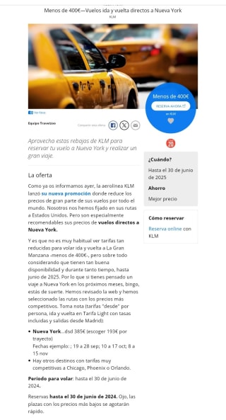 Vuelos a Nueva York directos por menos de 400€.