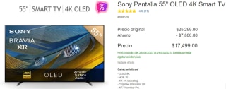 TV Sony 55" OLED 4K Smart TV XR-55A80J por $14999