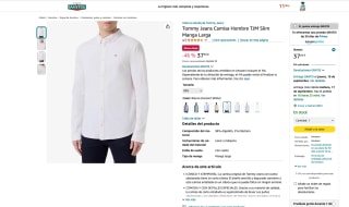 Camisa Tommy Jeans Hombre Slim Manga Larga por 37,50€