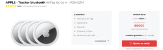Lot de 4 AirTags Apple à 89€