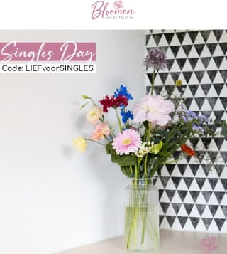 1e boeket gratis & bijpassende vaas met 50% korting bij Bloemenvandeteler