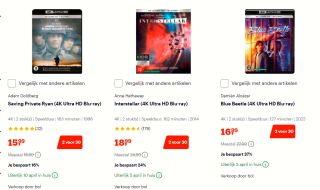 2 stuks 4K UHD Blu-ray films voor €30 bij Bol.com
