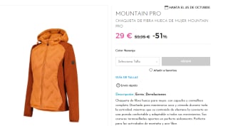 Chaqueta con relleno de fibra hueca de montaña de mujer Mountain Pro por 29€
