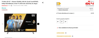 TV Mini LED 55" Hisense 55U6NQ, UHD 4K, Quad Core por 360,52€