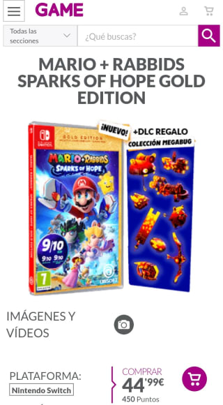 MARIO + RABBIDS SPARKS OF HOPE GOLD EDITION Nintendo Switch por 44,99€.