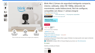 Cámara de seguridad inteligente compacta, interior blonk mini blanca o negra por 20,99€